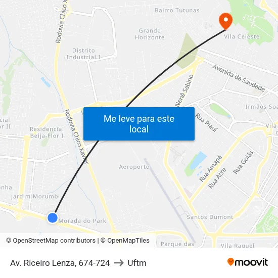 Av. Riceiro Lenza, 674-724 to Uftm map