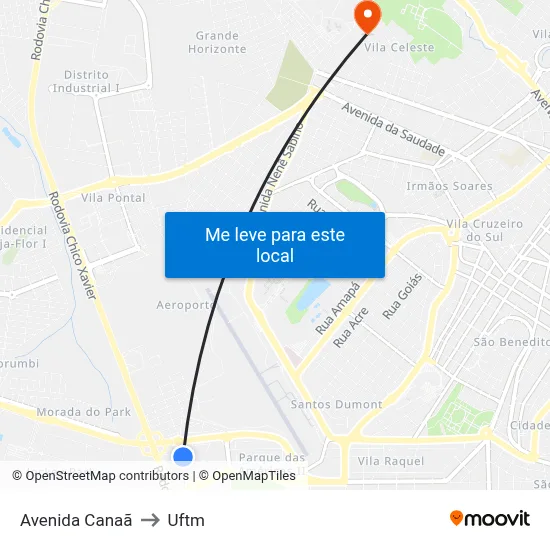 Avenida Canaã to Uftm map