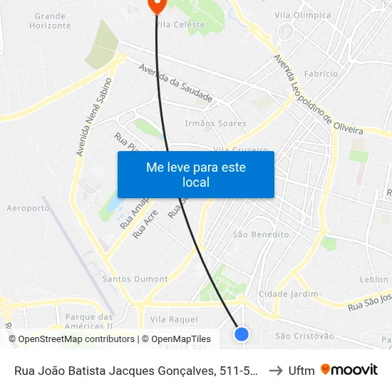 Rua João Batista Jacques Gonçalves, 511-591 to Uftm map