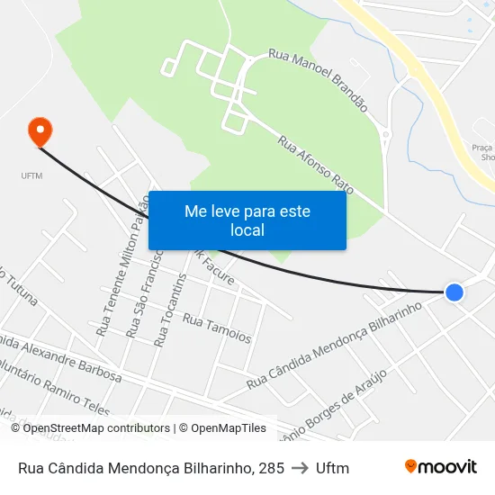 Rua Cândida Mendonça Bilharinho, 285 to Uftm map