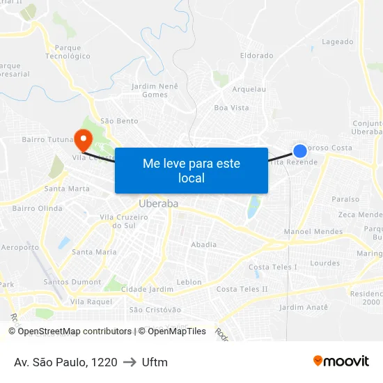 Av. São Paulo, 1220 to Uftm map