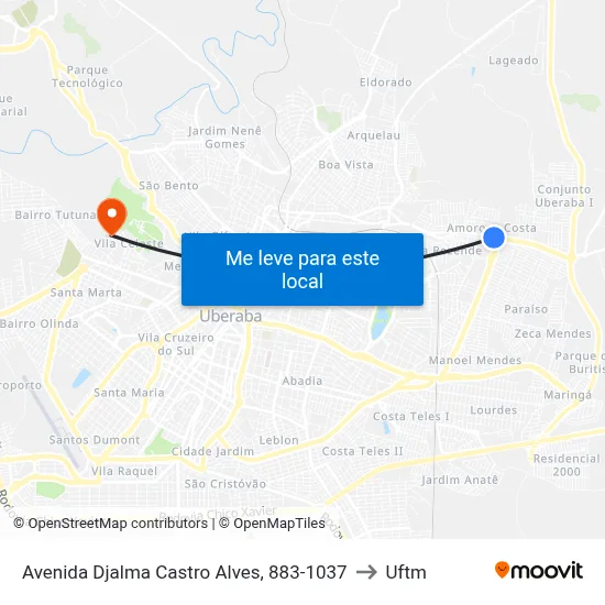 Avenida Djalma Castro Alves, 883-1037 to Uftm map