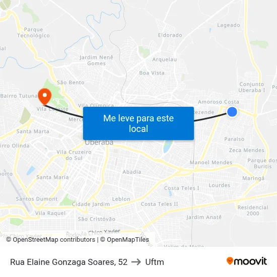 Rua Elaine Gonzaga Soares, 52 to Uftm map