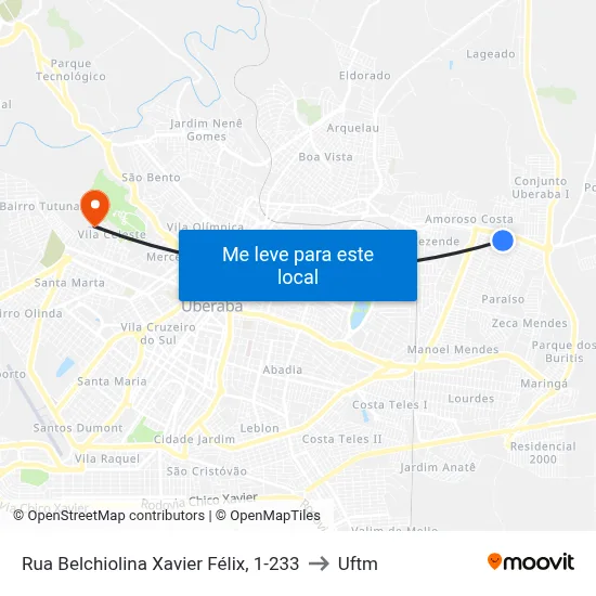 Rua Belchiolina Xavier Félix, 1-233 to Uftm map