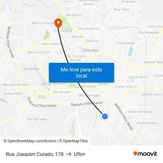 Rua Joaquim Curado, 178 to Uftm map