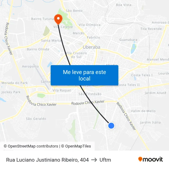 Rua Luciano Justiniano Ribeiro, 404 to Uftm map