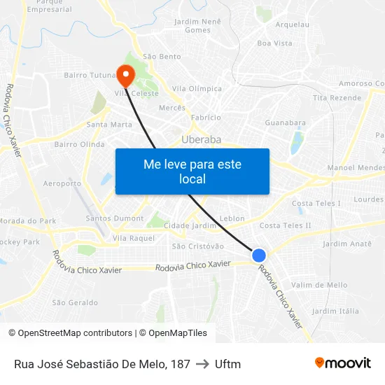 Rua José Sebastião De Melo, 187 to Uftm map
