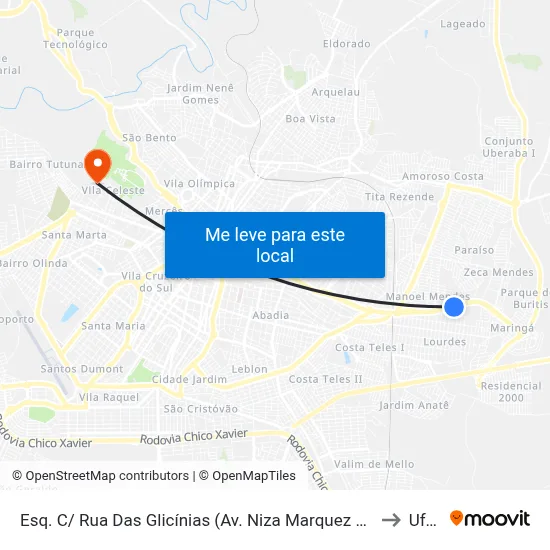 Esq. C/ Rua Das Glicínias (Av. Niza Marquez Guarita) to Uftm map