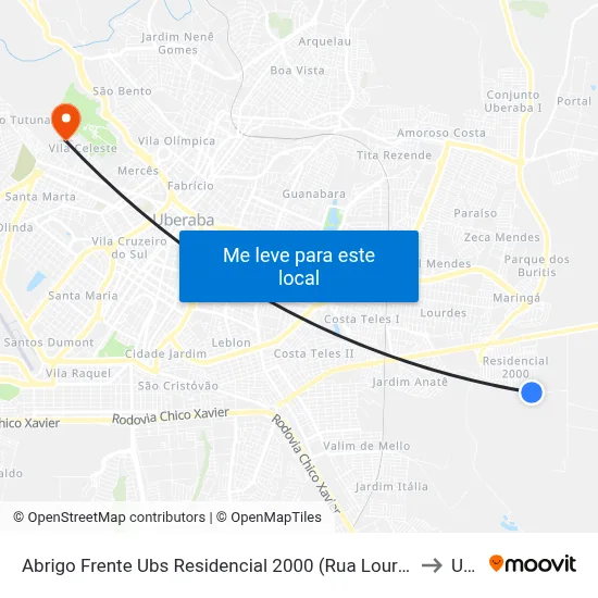 Abrigo Frente Ubs Residencial 2000 (Rua Lourival Pedro De Couto) to Uftm map