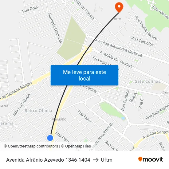 Avenida Afrânio Azevedo 1346-1404 to Uftm map