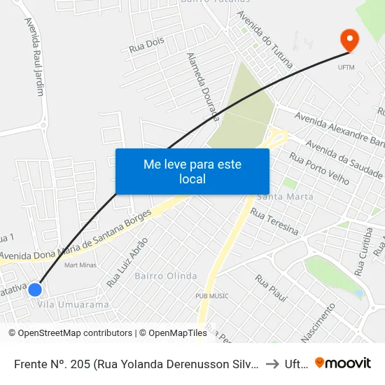 Frente Nº. 205 (Rua Yolanda Derenusson Silveira) to Uftm map
