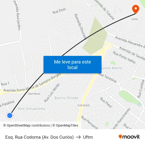 Esq. Rua Codorna (Av. Dos Curiós) to Uftm map