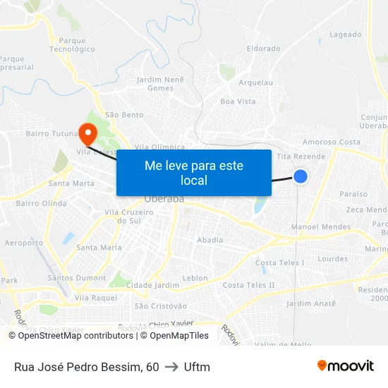 Rua José Pedro Bessim, 60 to Uftm map