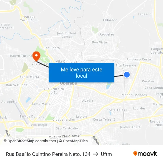 Rua Basílio Quintino Pereira Neto, 134 to Uftm map
