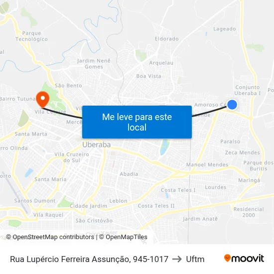 Rua Lupércio Ferreira Assunção, 945-1017 to Uftm map