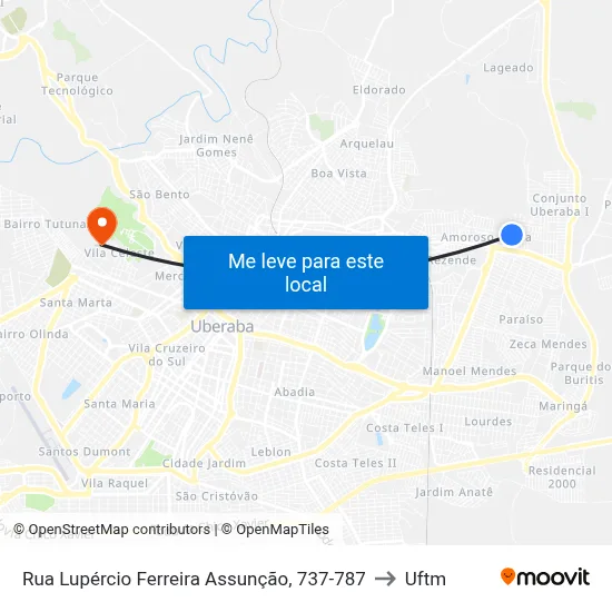 Rua Lupércio Ferreira Assunção, 737-787 to Uftm map