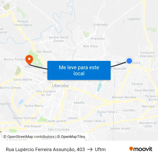 Rua Lupércio Ferreira Assunção, 403 to Uftm map