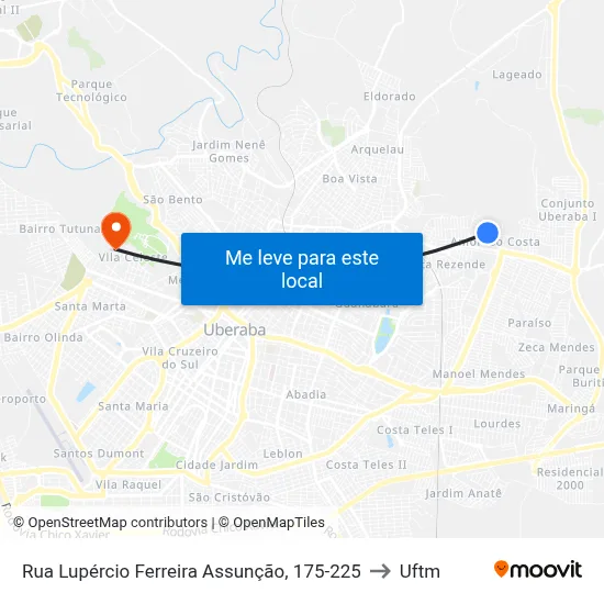 Rua Lupércio Ferreira Assunção, 175-225 to Uftm map