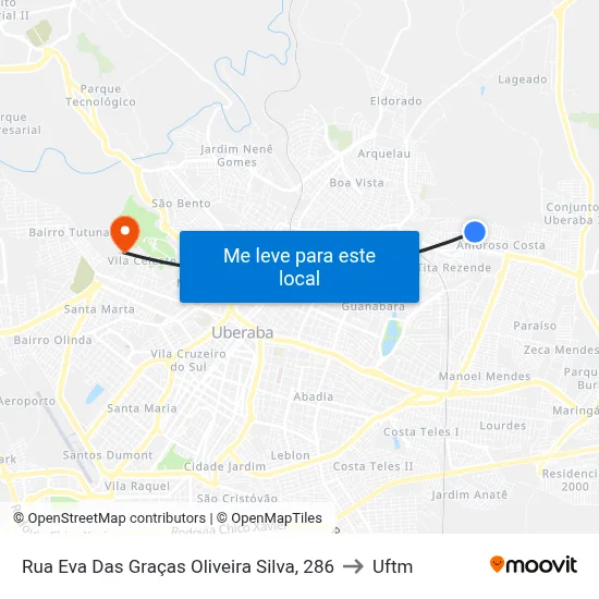 Rua Eva Das Graças Oliveira Silva, 286 to Uftm map