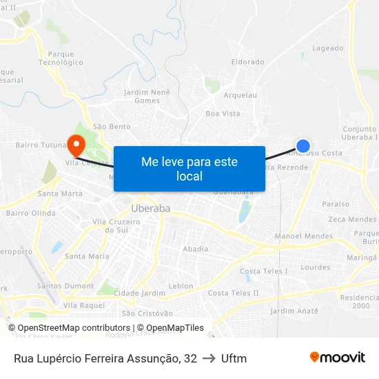 Rua Lupércio Ferreira Assunção, 32 to Uftm map