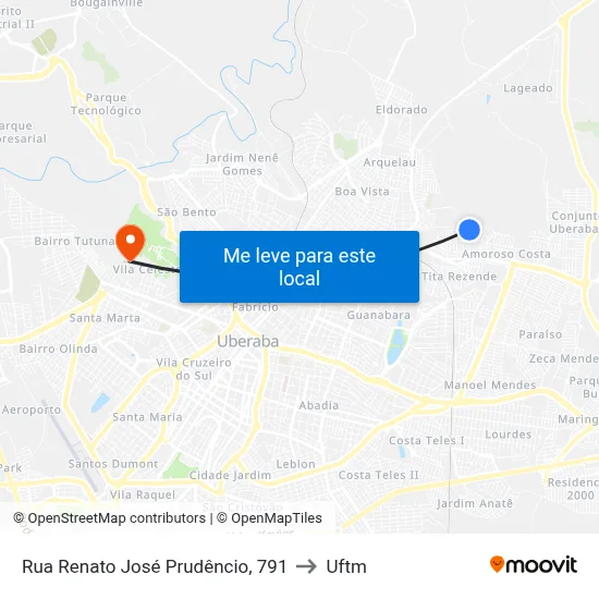 Rua Renato José Prudêncio, 791 to Uftm map