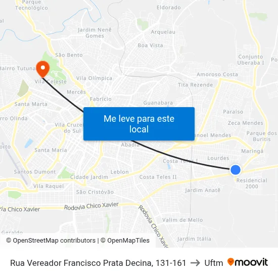 Rua Vereador Francisco Prata Decina, 131-161 to Uftm map