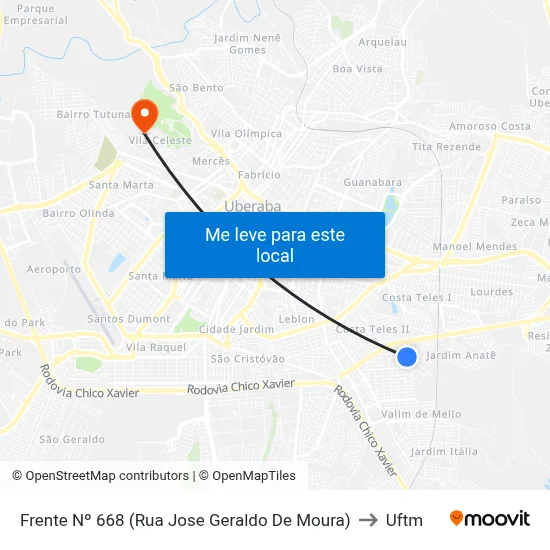 Frente Nº 668 (Rua Jose Geraldo De Moura) to Uftm map