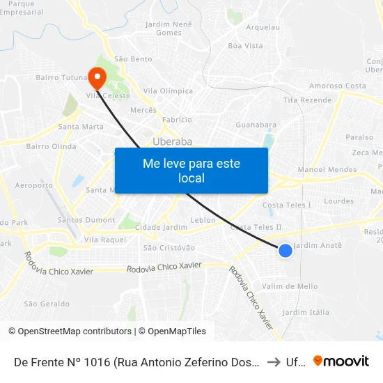 De Frente Nº 1016 (Rua Antonio Zeferino Dos Santos Jr.) to Uftm map