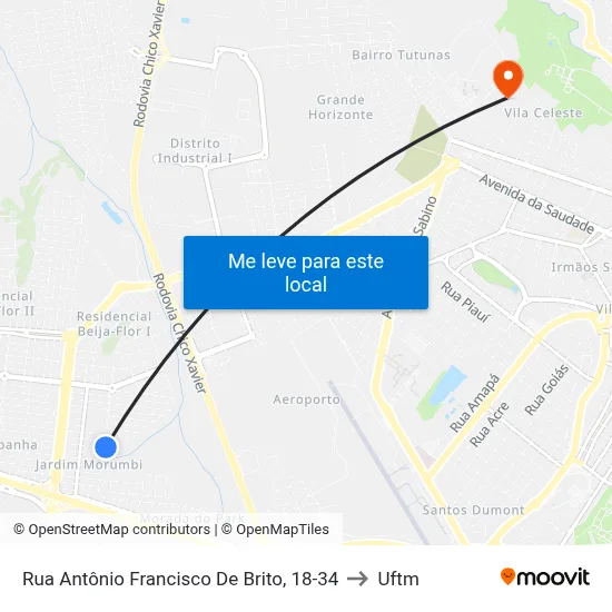 Rua Antônio Francisco De Brito, 18-34 to Uftm map