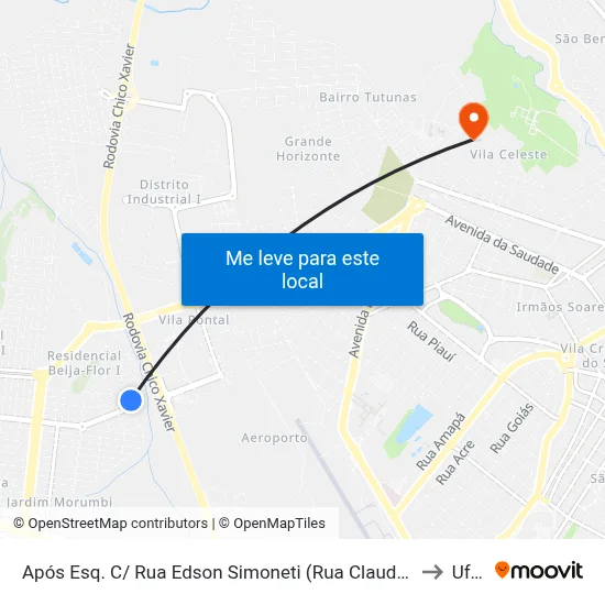 Após Esq. C/ Rua Edson Simoneti (Rua Claudio Talarico) to Uftm map