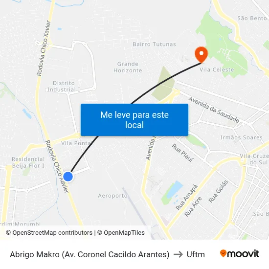Abrigo Makro (Av. Coronel Cacildo Arantes) to Uftm map
