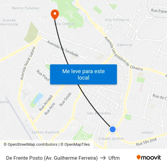 De Frente Posto (Av. Guilherme Ferreira) to Uftm map