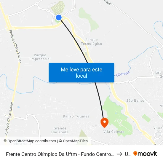 Frente Centro Olímpico Da Uftm - Fundo Centropark (Av. Doutor Randolfo Borges Júnior) to Uftm map