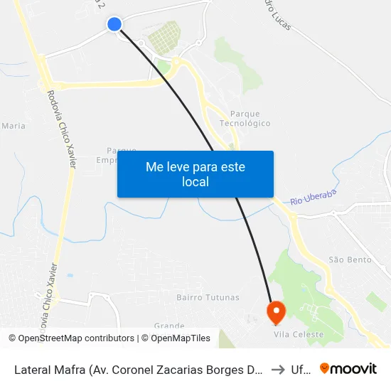 Lateral Mafra (Av. Coronel Zacarias Borges De Araújo) to Uftm map