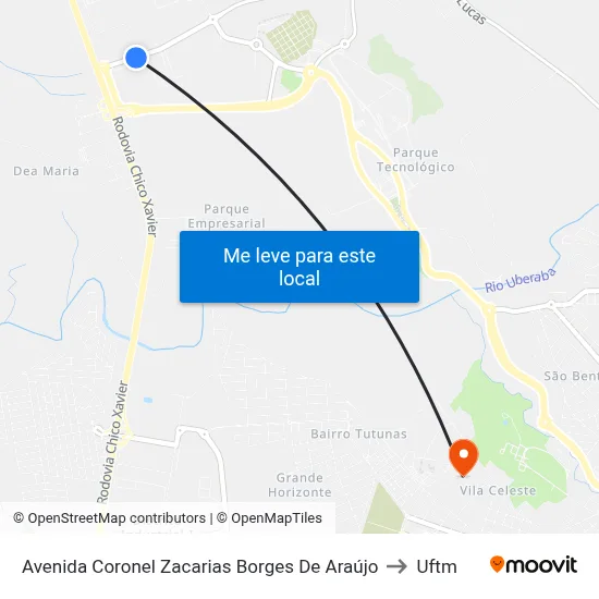 Avenida Coronel Zacarias Borges De Araújo to Uftm map