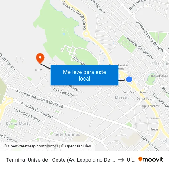 Terminal Univerde - Oeste (Av. Leopoldino De Oliveira, 5100) to Uftm map