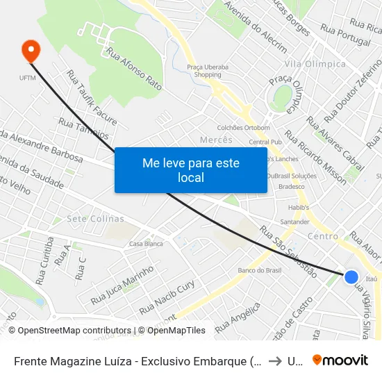 Frente Magazine Luíza - Exclusivo Embarque (Rua Vigário Silva) to Uftm map