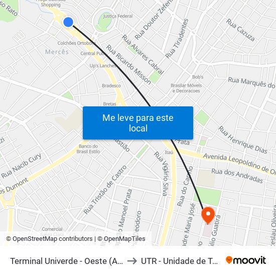 Terminal Univerde - Oeste (Av. Leopoldino De Oliveira, 5100) to UTR - Unidade de Terapia Renal - HC / UFTM map