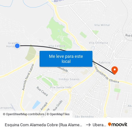 Esquina Com Alameda Cobre (Rua Alameda Rosa) to Uberaba map