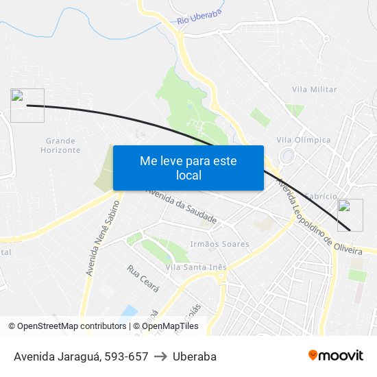 Avenida Jaraguá, 593-657 to Uberaba map