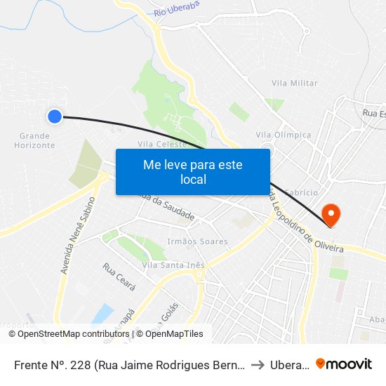 Frente Nº. 228 (Rua Jaime Rodrigues Bernardes) to Uberaba map