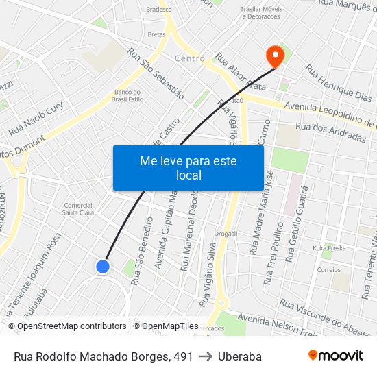 Rua Rodolfo Machado Borges, 491 to Uberaba map