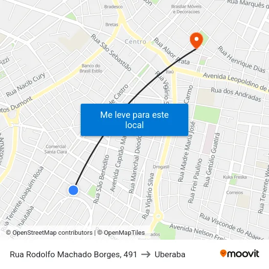 Rua Rodolfo Machado Borges, 491 to Uberaba map