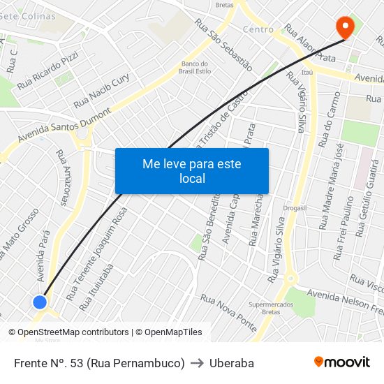 Frente Nº. 53 (Rua Pernambuco) to Uberaba map