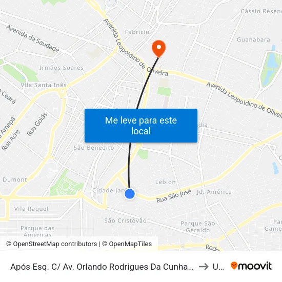 Após Esq. C/ Av. Orlando Rodrigues Da Cunha / Lateral Trevão Materiais Para Construção (Rua José Bonifácio) to Uberaba map