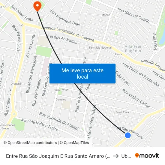 Entre Rua São Joaquim E Rua Santo Amaro (Av. Orlando Rodrigues Da Cunha) to Uberaba map
