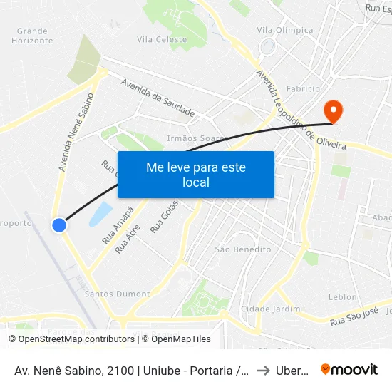 Av. Nenê Sabino, 2100 | Uniube - Portaria / Bloco S to Uberaba map