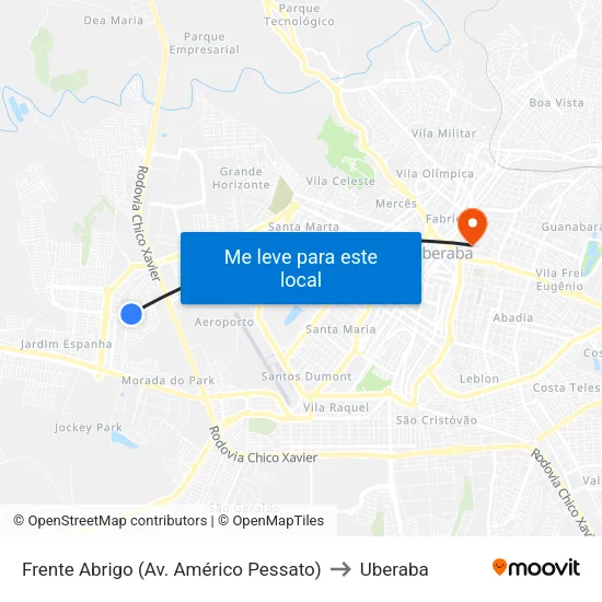 Frente Abrigo (Av. Américo Pessato) to Uberaba map
