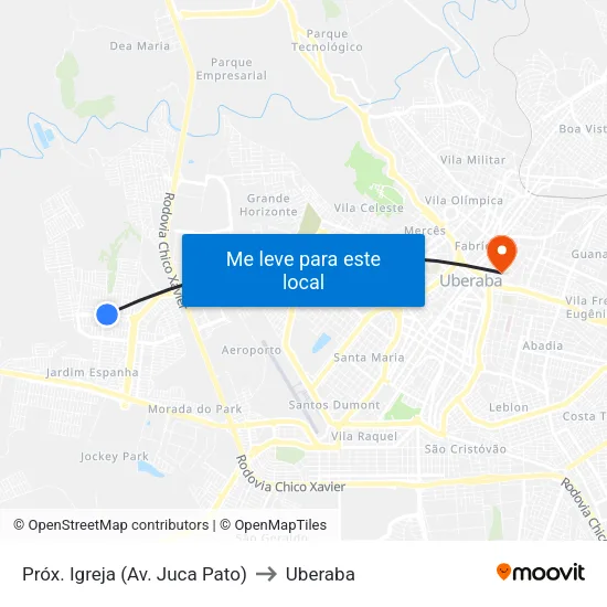 Próx. Igreja (Av. Juca Pato) to Uberaba map