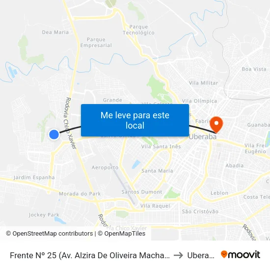 Frente Nº 25 (Av. Alzira De Oliveira Machado) to Uberaba map